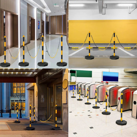4 Pack Adjustable Traffic Cones Delineator Posts With Fillable Bases Safety Barrier Stanchions For Parking Lot And Construction Site Portable Parking Poles With Five Foot Chain For Quick No Brainer Setup And High Visibility