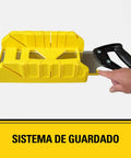 12 Inch Hand Saw With Mitre Box Storage System For Back Saws showing quick release finger button and bench mount holes