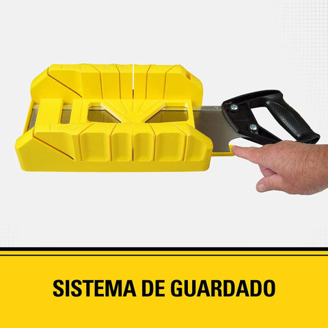 12 Inch Hand Saw With Mitre Box Storage System For Back Saws showing quick release finger button and bench mount holes