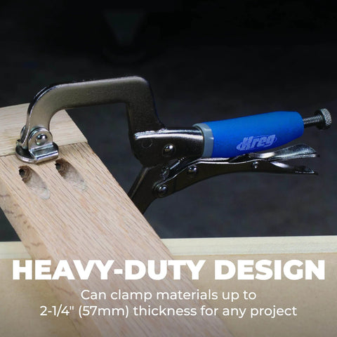 Micro Face Clamp 2 Inch Pocket Hole Clamp For Flush Joints With Adjustable Pressure And Ergonomic Grip in use on wood