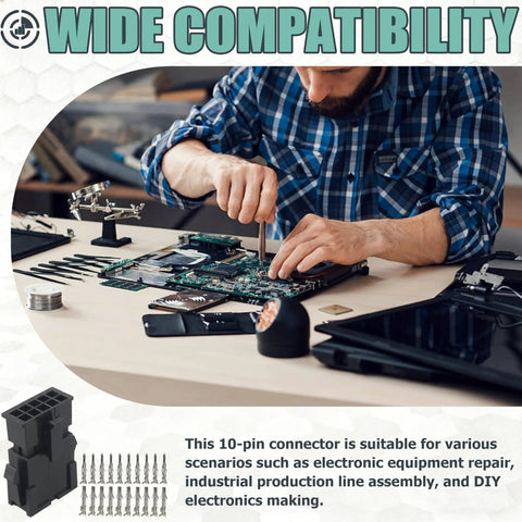 Person assembling electronics with 4 Set Dual Row 10 Pin 3mm Pitch Connector Kit With Crimp Terminals For 20 To 24 AWG Wire