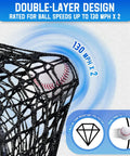 20x10x8 Ft Baseball Softball Cage With Hitting Net Dual Sided 7 Ply Netting and ball impact diagram