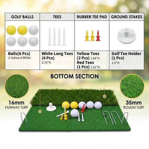 Backyard Golf Practice Net 10x7ft With Hitting Net, Dual Turf Mats, Silk Targets, Balls And Tees, Carry Bag setup display