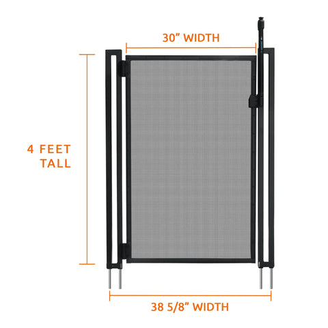 Super Simple Diy Self Closing Gate Kit For Pool Safety Fencing Black Powder Coated Aluminum Frame, 4 ft tall, 30 in width.