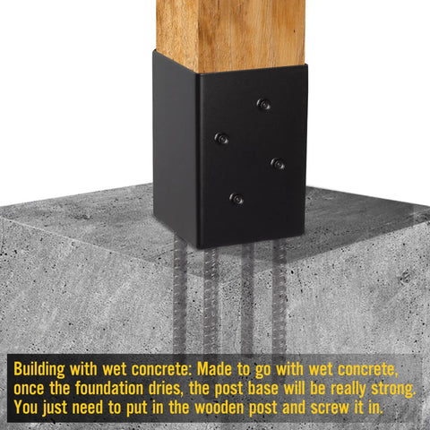 4x4 Post Anchor Ground Spike Kit For Concrete Decks, Beefed-Up Steel With Black Powder Coat, Fits 3.5x3.5 Inch Wood Posts