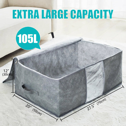 Roomy 105L Extra Large Storage Bags For Blankets Bedding And Clothes 3 Pack With 4 Handles Clear Window Foldable And Breathable