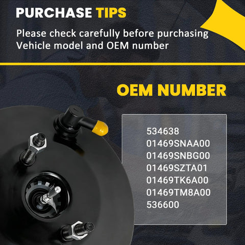 Rugged Vacuum Power Brake Booster Assembly For Honda Civic Acura Csx Fit CR Z And Insight showing OEM numbers and purchase tips.