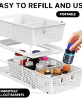 Total Game Changer Slick Sliding Under Sink Organizer With Adjustable Divider And Portable White Baskets For Kitchen Cabinets And Bathroom Vanity No Sweat Storage with sliding baskets.