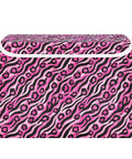Top Drawer Foldable Storage Bin With Flip Top Lid And Comfort Grip Handles For Bedroom Home Organization with vibrant pink pattern.