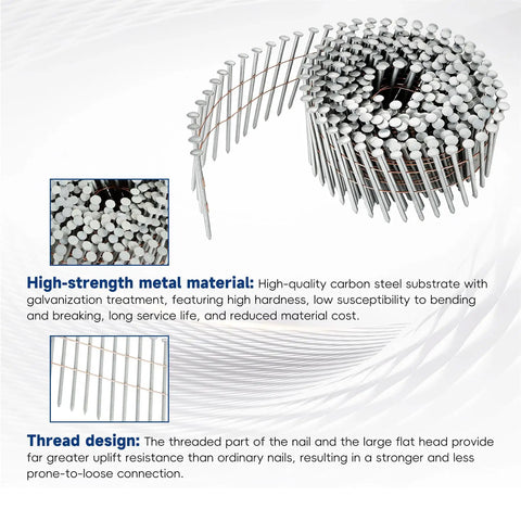 Pro Grade Heavy Duty Two And One Half Inch Ring Shank Siding Nails, 0.092 Inch Collated Wire Coil, 15 Degree, 3600 Count