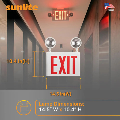 LED Exit Sign Combo With Steel Housing And Red Lettering, 90-Min Battery Back-Up, Dual 360 Degree Adjustable Heads, 200 Lumens, 120-277V, Fire Safety, NYC Compliant