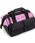 16 Inch Ladies Tool Tote With 22 Pockets Lightweight Nylon Tool Bag For Women Zippered Caddy Organizer Handy Pink Design