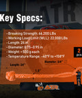 Soft Shackle With 66,200 Lbs Breaking Strength 3/4 Inch By 24 Inch - 2 Pack Orange UHMWPE Synthetic Rope specs