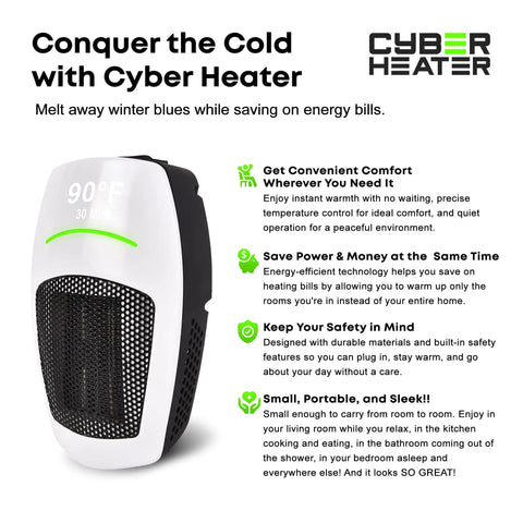Portable Space Heater With Remote, 500W Ceramic Electric Heater For Small Bedroom, Office, Or Garage with digital display.