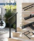 Easy install graphic for Rock Solid Outdoor Handrail For Stairs And Deck Heavy Duty Straight Rail Customizable Length with assembly steps.