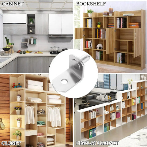 No Sweat 100 Pack Cabinet Shelf Pins With Cushioned Sleeves And Adjustable L Shaped Pegs For Kitchen Bookcase Furniture Fixes And Quick Room Organization Hacks In Silver displayed in various storage units.
