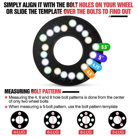 Two Pack Wheel Bolt Pattern Measuring Tool Template For 4 5 6 8 Lug Bolts Hub Gauge Delivers Spot On Wheel Fitment No Sweat Installation Pro Grade Automotive Tool Black