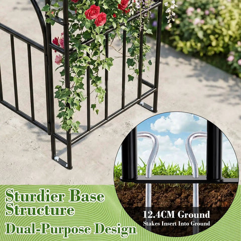 Heavy Duty 7Ft Garden Arch Arbor Made From Thick Steel For Climbing Plants Outdoor Trellis with sturdier base design.