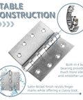 Six Pack Stainless Steel 4 Inch Door Hinges Set With Ball Bearing, Heavy Duty Square Corner Hinge For Exterior And Interior Doors, Satin Nickel Finish, Includes 48 Matching Screws, close-up