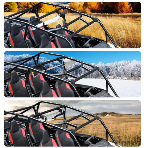 Side view of UTV Gun Holder Roll Bar Rack Fits One Inch One And A Half Inch One And Three Quarter Inch And Two Inch Roll Bars installed on UTV.