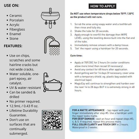 Instruction guide for Easy To Use Bath And Sink Repair Kit For Chips And Scratches On Ceramic Porcelain And Fiberglass Sinks