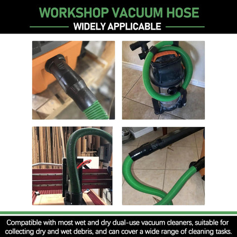 Hose Kit For 1-7/8 Inch Vacuums With Universal 2-1/2 Inch Adapters, 13 Foot Wet Dry Vacuum Hose attached to various vacuums.