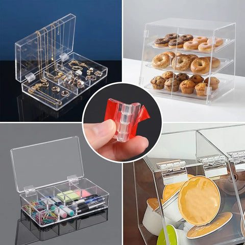 20 Pack Acrylic Self Adhesive Clear Mini Hinges For Crafts And DIY Projects on clear organizers with donuts and jewelry