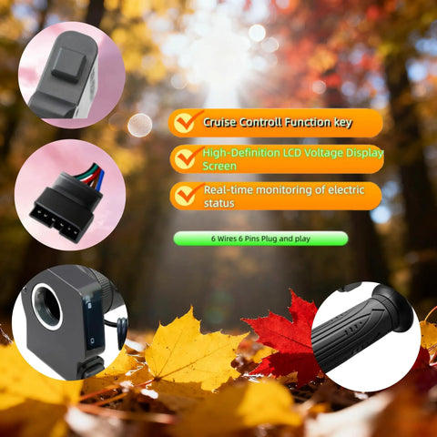 36V Twist Throttle Grip Replacement With LCD Voltage Display And Cruise Control Button details in autumn background