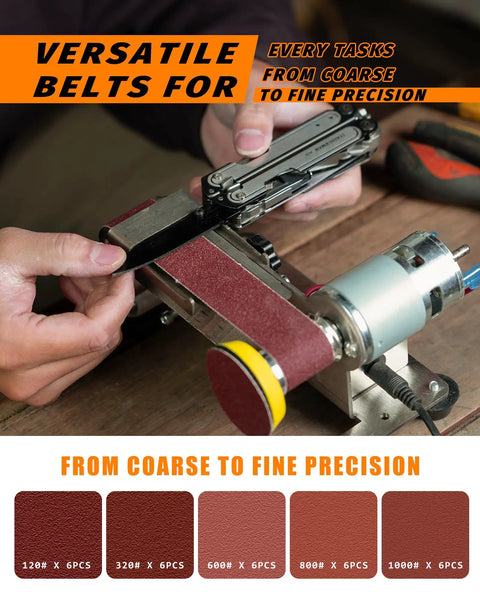 Hella Versatile Compact Mini Belt Sander For Electric Knife Sharpening And Woodworking with sanding belts for various tasks.