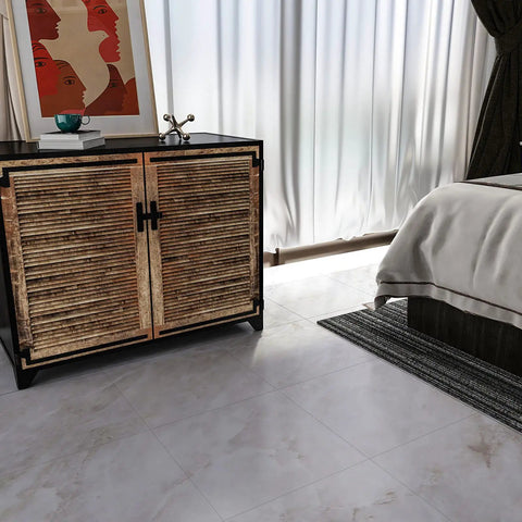 Grey Marble Peel And Stick Floor Tiles 32 Pack 12x12 Inches Waterproof Self Adhesive Vinyl Flooring for bedroom shown under sunlight