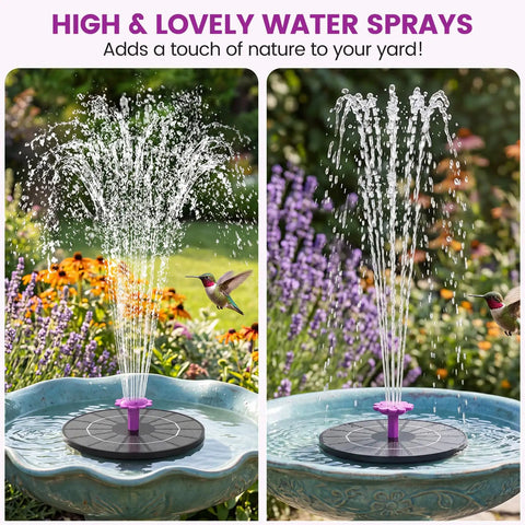 Solar Powered Fountain Pump For Bird Bath With Six Nozzles, Adjustable Spray Heights From 1.6 Inches To 20 Inches in garden
