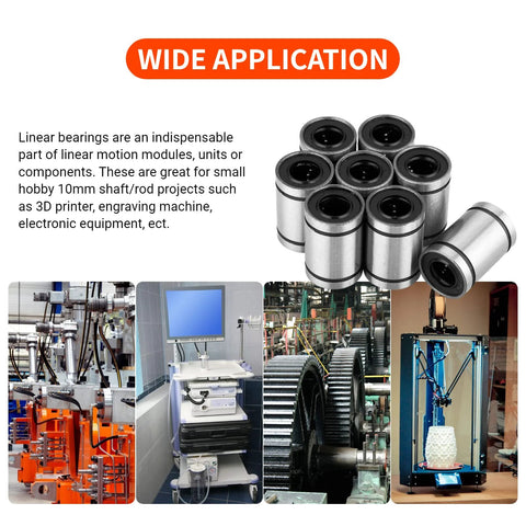 LM10UU linear bearings for 3D printers, CNC machines.