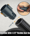Powerful PowerTec 1-5/8 Inch Hose Adapter with Quick Connect Dust Collection Fitting for 1-1/2 inch flexible hose.