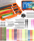 Pro Grade All In One Bass Fishing Lures Kit with colorful soft baits, hooks, weights, and tackle box displayed.