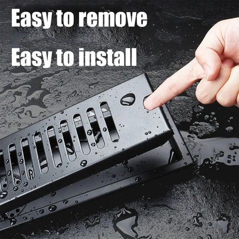 Slick Linear Shower Drain With Removable Grate Cover And Hardcore Hair Strainer For Zero Hassle Bathroom Drainage, easy to remove and install