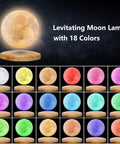 Lit Levitating Moon Lamp With 18 Color Modes And Remote Control Floating night light set against black background