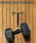 Top Tier Premium Heavy Duty 2 Pack Straight Up Vintage Solid Brass Door Hooks And Eye Latch Hardware 4 85 Inch Antique Bronze cabinet gate buckles holding a 40 lb dumbbell.