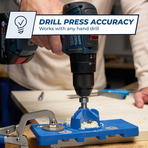 Concealed Hinge Jig For 35mm Cup Holes, Adjustable Cabinet Door Installation Tool with Four-Cutter Carbide Bit and Stop Collar