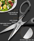 Heavy Duty Kitchen Scissors Three Pack Set Stainless Steel Kitchen Shears with serrated edges, soft grip, bottle opener