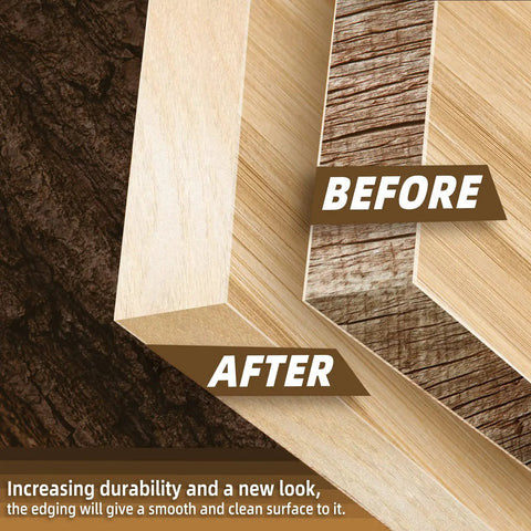 Birch Edge Banding 3 4 In X 50 Ft Roll Real Wood Tape For DIY Cabinet Repair before and after application comparison