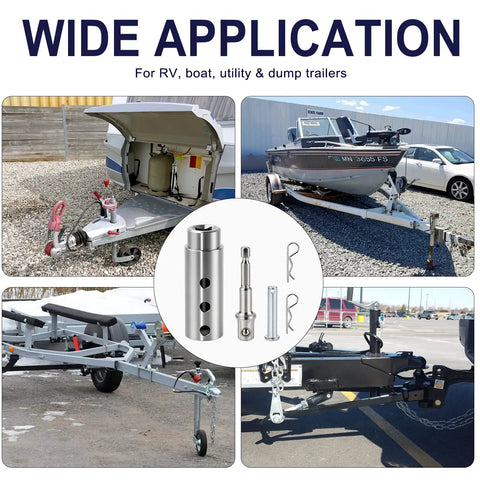 Heavy Duty Trailer Jack Drill Adapter Built Like A Tank Stainless Steel With One Inch Drive Shaft And Half Inch Socket Bit Universal For All Cordless Drills To Make Rv Camper Setup No Sweat; shown in various trailer applications.