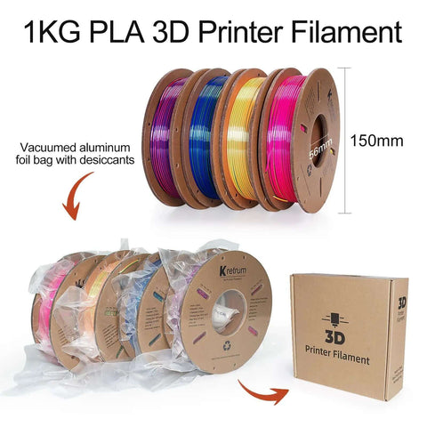Tri Color Silk PLA 3D Printer Filament Bundle 1.75mm Color Changing Silk PLA Multicolor Filament Pack With Four 250g Spools