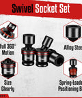 Beefy 18-Piece Half Inch Drive Shallow Impact Universal Joint Socket Set With Metric Wobble Sockets 10-24mm, Includes 3 Inch And 6 Inch Extension Bars, Quarter To Half Inch And Three Eighths To Half Inch Adapters, 6 Point; 21mm 22mm swivel sockets