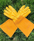 Thorn Proof Gardening Gloves For Men And Women With Thick Cowhide Leather Long Forearm Gauntlets Puncture Resistant Rose Pruning Gloves For Cacti And Blackberries Great For Yard Work Yellow X Large