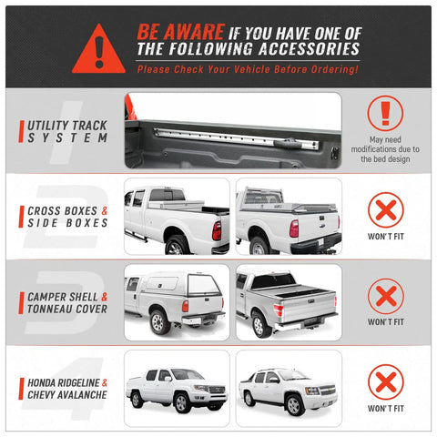 Warning image for Heavy Duty Extending Steel Truck Bed Ladder Rack With Dual Kayak J Cradles And No Drill Z Clamps compatibility.