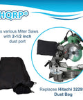 Dust Bag Replacement For 12 Inch Metabo Hitachi Miter Saws With 2.5 Inch Dust Port Wire Frame Support shown on saw