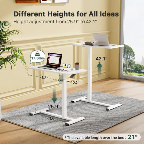 Two Mobile Standing Desks With Pneumatic Height Adjustment, Rolling Laptop Desk On Wheels setup in a home office
