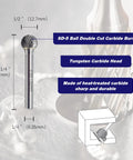 Image of Pro Grade Tungsten Carbide Ball Burr Double Cut Rotary Bit Set Half Inch Cutter Diameter Half Inch Cutter Length Quarter Inch Shank 3 Pack For Metalworking Machining Forging Grinding And Fabrication.