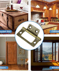 Rock Solid 4 Pack Non Mortise Door Hinges Bronze Finish Heavy Duty Bifold Cabinet Hardware showcased with wooden box, cabinets, doors, and windows.