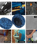 Get Your Hands On This Ultimate 2 Inch Sanding Disc Set With Quick Change Strip Design For Die Grinders Including Dust Venting Holes And 1/4 Inch Pad Holder For Fast Peeling And Switching Without Missing A Beat, showcasing blue sanding discs for removing paint, rust, and dirt.